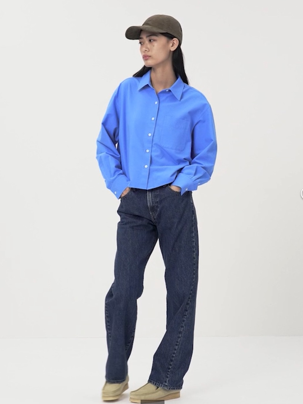 JW Anderson Uniqlo Blue Oxford Boxy Shirt Women Medium Minimalist Oversized